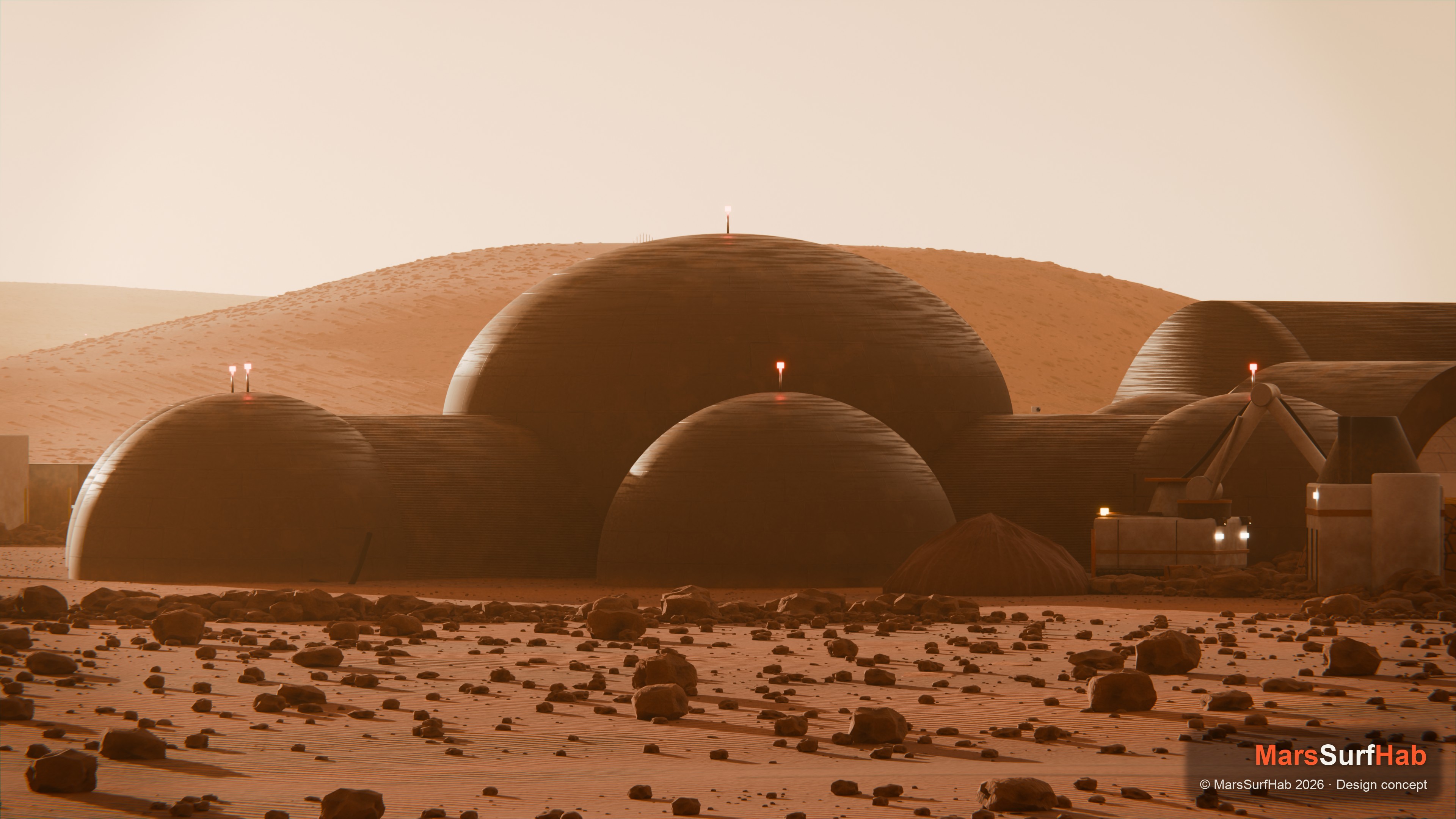 Long-lens view of the regolith-covered CAIRN-7 domes